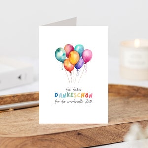 Kita Dankeskarte Erzieherin bunte Ballons A6, Geschenk Abschied Kindergarten Klappkarte, Tagesmutter Dankeschön Grußkarte Abschiedsgeschenk
