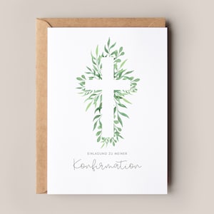 Einladung Konfirmation Eukalyptus, Konfirmation Einladungskarte Mädchen, Konfirmation Einladung Junge, Moderne Konfirmationseinladung Kreuz