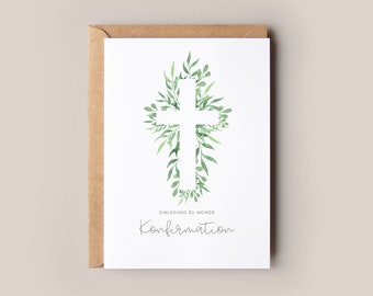 Einladung Konfirmation Eukalyptus, Konfirmation Einladungskarte Mädchen, Konfirmation Einladung Junge, Moderne Konfirmationseinladung Kreuz