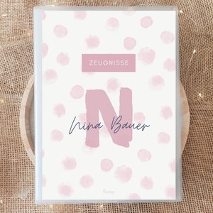 Personalisierte Zeugnismappe Rosa Punkte mit Name, Minimalistisch Geschenk Einschulung Mädchen, Dokumentenmappe Schulkind Pink Polka Dots