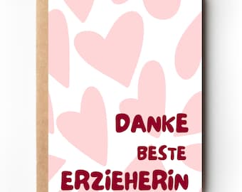 Dankeskarte Erzieherin Geschenk Kindergarten Dankeschön beste Erzieherin Grußkarte danke sagen Kita Abschiedsgeschenk Karte modern rosa Herz