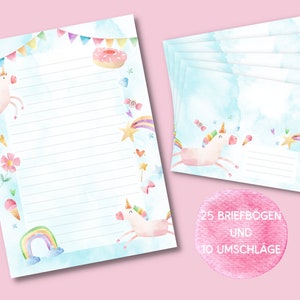 Einhorn Briefpapier für Kinder Geschenk Einschulung Mädchen Schulanfang