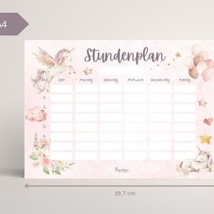Digitaler Einhorn Stundenplan Mädchen Sofort Download PDF DIN A4 zum Ausdrucken Wochenplaner Kinder rosa Pferd Geschenkidee Einschulung
