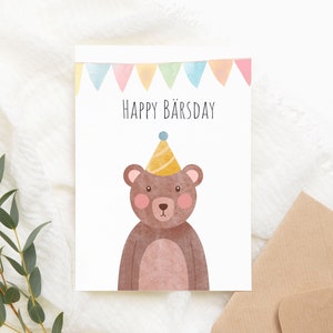 Geburtstagskarte Kinder und Erwachsene Glückwunschkarte A6 Bär Motiv Klappkarte mit Umschlag - Happy Bärsday