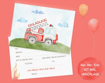Fire brigade invitation card set to fill out including envelopes for fire brigade children's birthday party
