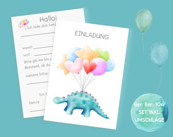 Dino Einladungskarten Set zum Ausfüllen inkl. Umschlag für Dino Geburtstag