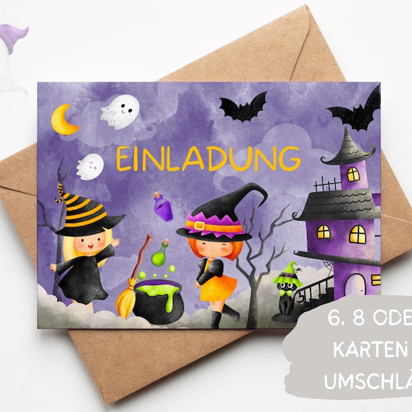 Hexen Einladungskarten Halloween Geburtstag Party Einladungen Kindergeburtstag Mädchen, inkl.  Umschläge