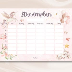 Digitaler Einhorn Stundenplan Mädchen Sofort Download PDF DIN A4 zum Ausdrucken Wochenplaner Kinder rosa Pferd Geschenkidee Einschulung