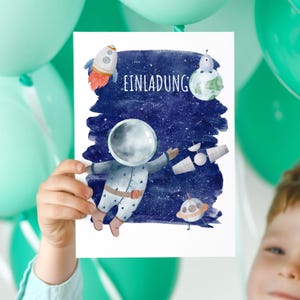 Einladung Kindergeburtstag Weltraum, Astronaut Einladungskarten Geburtstagsparty Junge,  Weltall Rakete Motto Geburtstagseinladung Mädchen