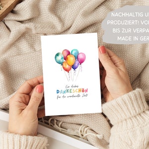 Kita Dankeskarte Erzieherin bunte Ballons A6, Geschenk Abschied Kindergarten Klappkarte, Tagesmutter Dankeschön Grußkarte Abschiedsgeschenk