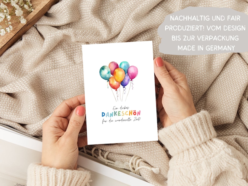 Kita Dankeskarte Erzieherin bunte Ballons A6, Geschenk Abschied Kindergarten Klappkarte, Tagesmutter Dankeschön Grußkarte Abschiedsgeschenk