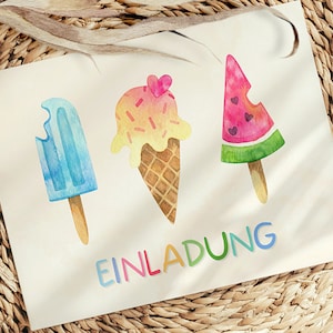 Eis Einladungskarten Kindergeburtstag für Mädchen und Jungen, Eis Einladung für Kinder zum Ausfüllen mit Umschlägen für Eis Geburtstagsparty