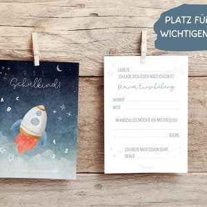 Rakete Einladungskarte Einschulung Junge, Weltraum Einladung Set zum Ausfüllen, Astro Countdown Einschulungseinladung Schulanfang Schulkind