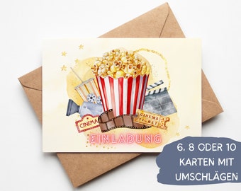 Kino Einladungskarten Film Geburtstag Party Einladungen Popcorn Kindergeburtstag Movie Night Filmabend, inkl.  Umschläge