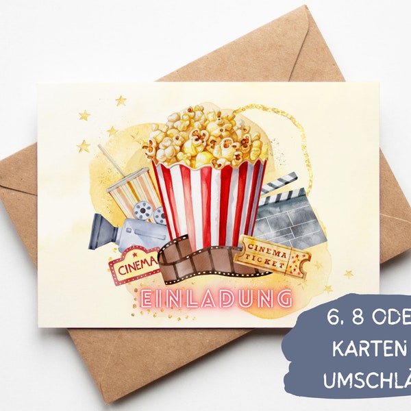 Kino Einladungskarten Film Geburtstag Party Einladungen Popcorn Kindergeburtstag Movie Night Filmabend, inkl.  Umschläge