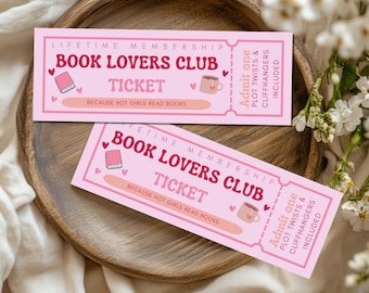 Bookmark Book Club Ticket Gift Book Lovers Club Booktok Book Lover Romance Girl Bookworm Gift Idea Romance Bookmark pink
