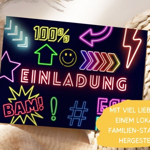 Neon Einladungskarten Laser Tag Kinder Geburtstag Party Junge Einladungen Glow Geburtstag Teenager, inkl. Umschläge Bild 6