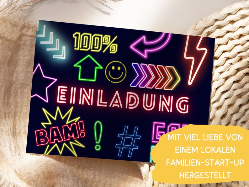 Neon Einladungskarten Laser Tag Kinder Geburtstag Party Junge Einladungen Glow Geburtstag Teenager, inkl. Umschläge Bild 6