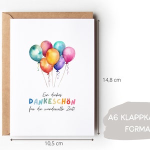 Kita Dankeskarte Erzieherin bunte Ballons A6, Geschenk Abschied Kindergarten Klappkarte, Tagesmutter Dankeschön Grußkarte Abschiedsgeschenk