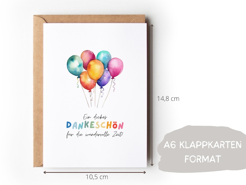 Kita Dankeskarte Erzieherin bunte Ballons A6, Geschenk Abschied Kindergarten Klappkarte, Tagesmutter Dankeschön Grußkarte Abschiedsgeschenk