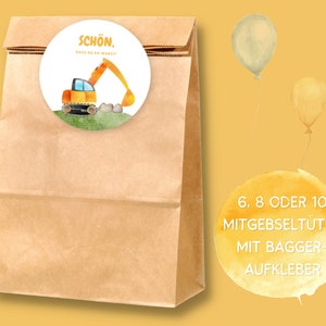 Excavator party bags with stickers - excavator guest gift bag for construction site children's birthday parties