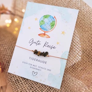 Glücksbringer Reise Armband Tigerauge, Talisman Lieblingsmensch Geschenk Weltreise, Mutmacher Schmuck beste Freundin Reisebegleiter Ausland