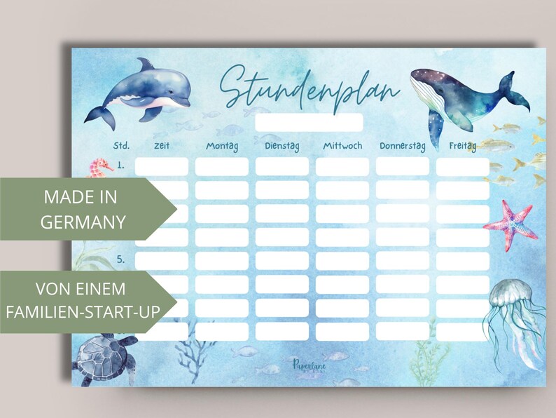 Magnetischer Stundenplan Unterwasserwelt Mädchen, A4 abwischbarer wieder verwendbarer Wochenplan Schule Junge, Geschenkidee Einschulung Meer