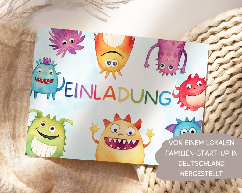 Bunte Monster Einladungskarten Gastgeschenktüten Geburtstagsset Halloween Monster Party Einladungen Kindergeburtstag, inkl. Umschläge Bild 7