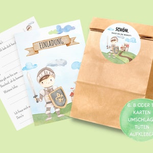 Ritter Einladungskarten und Gastgeschenktüten Set für Ritter oder Mittelalter Kindergeburtstag