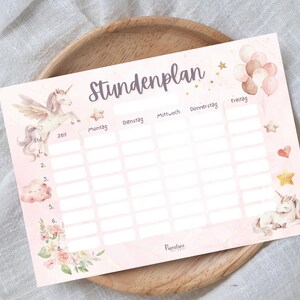 Digitaler Einhorn Stundenplan Mädchen Sofort Download PDF DIN A4 zum Ausdrucken Wochenplaner Kinder rosa Pferd Geschenkidee Einschulung