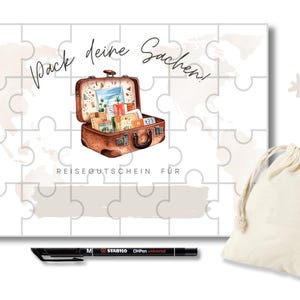 Puzzle Reise Gutschein Überraschung Mann individuell, kreative Rätsel Geschenkidee Reiseliebhaber personalisierbarer zum Selbstausfüllen