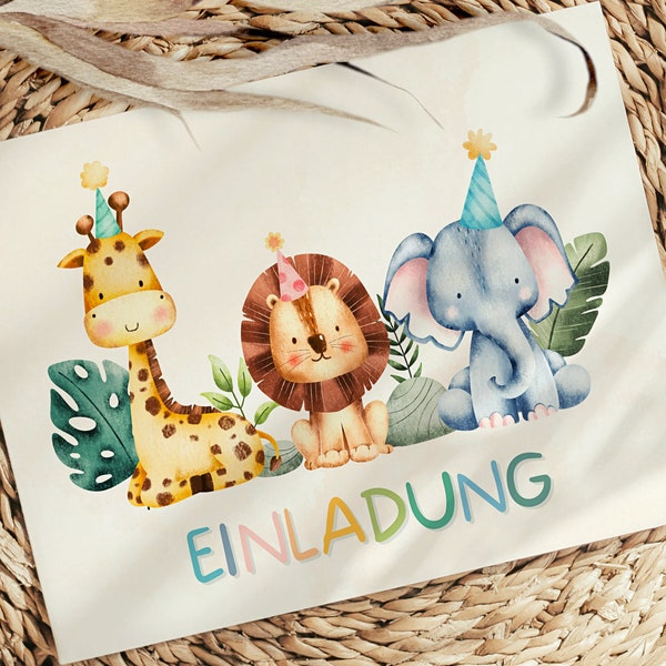 Einladungskarten Kindergeburtstag für Mädchen und Jungen, Tier Einladungen für Kinder zum Ausfüllen mit Umschlägen für Zoo oder Safari Party