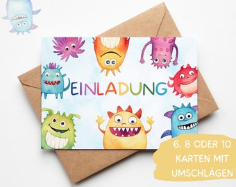 Bunte Monster Einladungskarten Halloween Monster Geburtstag Party Einladungen Jungen Kindergeburtstag Mädchen, inkl.  Umschläge