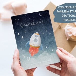 Rakete Einladungskarte Einschulung Junge, Weltraum Einladung Set zum Ausfüllen, Astro Countdown Einschulungseinladung Schulanfang Schulkind