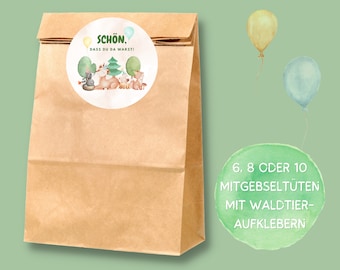 Waldtier Gastgeschenktüten mit Aufkleber - Wald Gastgeschenk Tüte für Herbst Kindergeburtstag