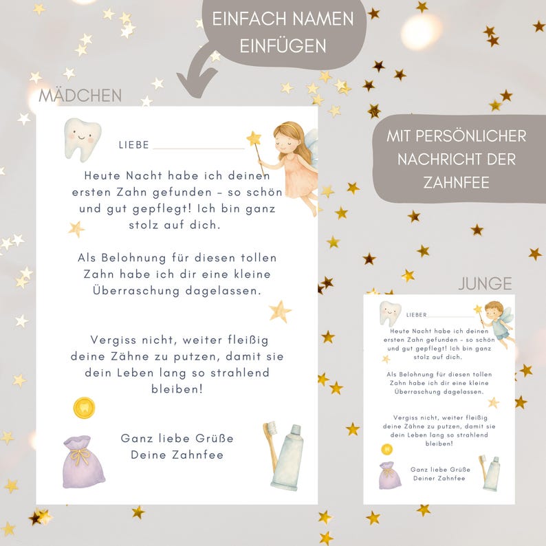 Geschenk von Zahnfee Post Wackelzahn Münze Zahnfee Brief Zahnlücke personalisierbares Geschenk Zahnfee Junge Belohnung Tooth Fairy Idee