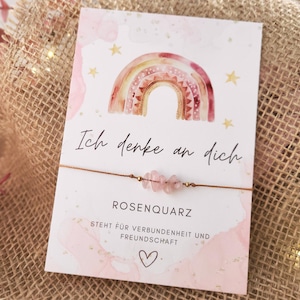 Glücksarmband Ich denk an dich Rosenquarz, Talisman Freundschaftsarmband Geschenk, Schmuck Freundin Glücksbringer Talisman rosa Mutmacher