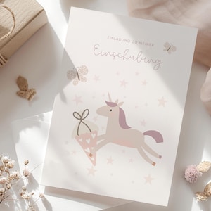 Einladung Einschulung Mädchen Einhorn Einladungskarte Schuleinführung zum Ausfüllen Rosa Pferde Einschulungseinladung Schulanfang Schultüte