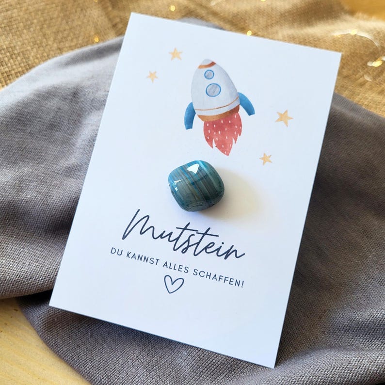 Mutstein Einschulung Junge Rakete, Schulkind Mutmacher Geschenk Schulanfang, Füllung Schultüte Glücksbringer, Schulstart Glücksstein Prüfung