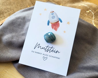 Mutstein Einschulung Junge Rakete, Schulkind Mutmacher Geschenk Schulanfang, Füllung Schultüte Glücksbringer, Schulstart Glücksstein Prüfung