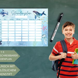 Magnetischer Stundenplan Unterwasserwelt Mädchen, A4 abwischbarer wieder verwendbarer Wochenplan Schule Junge, Geschenkidee Einschulung Meer