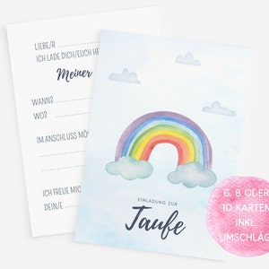 Taufeinladung Regenbogen Mädchen Einladungskarte Taufe Set inkl. Umschläge Taufkarte Junge farbenfrohe Einladung zum Ausfüllen mit Umschlag