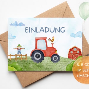 Tractor invitation cards - farm invitation card set to fill out including envelopes - farm children's birthday party - tractor theme party