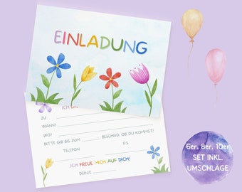 Blumen Einladungskarten zum Kindergeburtstag - Set zum Ausfüllen inkl. Umschläge - Geburtstagseinladungen  für Mädchengeburtstag