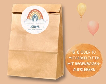 Herbstliche Regenbogen Gastgeschenktüten mit Aufkleber - Regenbogen Mitgebsel Tüte für Herbst Kindergeburtstag