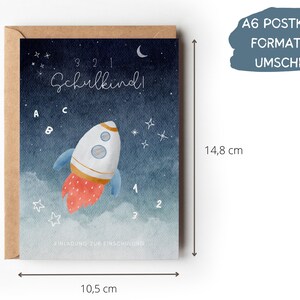 Rakete Einladungskarte Einschulung Junge, Weltraum Einladung Set zum Ausfüllen, Astro Countdown Einschulungseinladung Schulanfang Schulkind