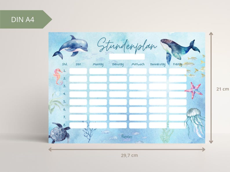 Magnetischer Stundenplan Unterwasserwelt Mädchen, A4 abwischbarer wieder verwendbarer Wochenplan Schule Junge, Geschenkidee Einschulung Meer