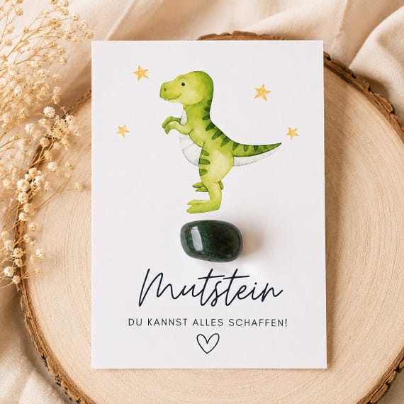 Mutstein Einschulung Junge Dino, Schulkind Mutmacher Geschenk Schulanfang, Füllung Schultüte Glücksbringer, Schulstart Glücksstein Prüfung