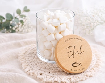 Kommunion Geschenk personalisiertes Vorratsglas Kommunionsgeschenk mit Namen Mädchen Geschenk Kommunion Junge Glas graviert Geld Kreuz