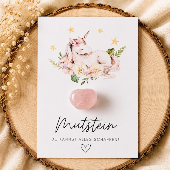 Mutstein Einschulung Mädchen rosa Einhorn Schulkind Mutmacher Geschenk Schulanfang Füllung Schultüte Glücksbringer Schulstart Glücksstein